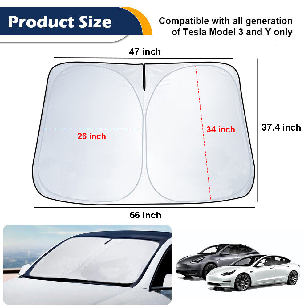 240T Foldable Car Sun Shade for Tesla Model Y / Model 3, UV Block, Heat Reduction