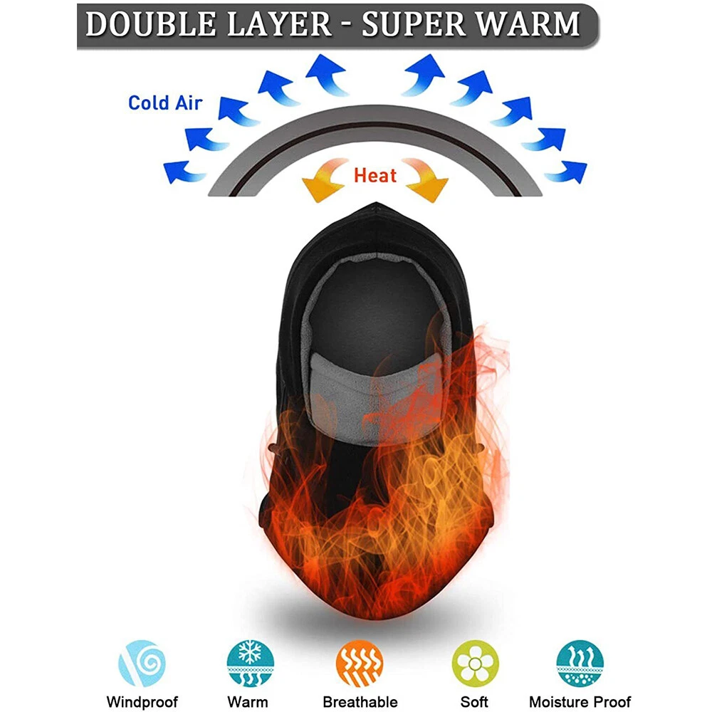 Fleece Balaclava Windproof Ski Face Mask Kids Thermal Dual-Layer Hat Child