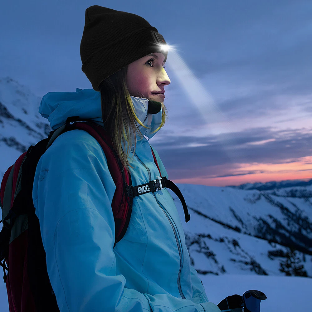 LED Beanie Hat with Rechargeable Headlamp Light Winter Warm Knit Unisex Cap Gift