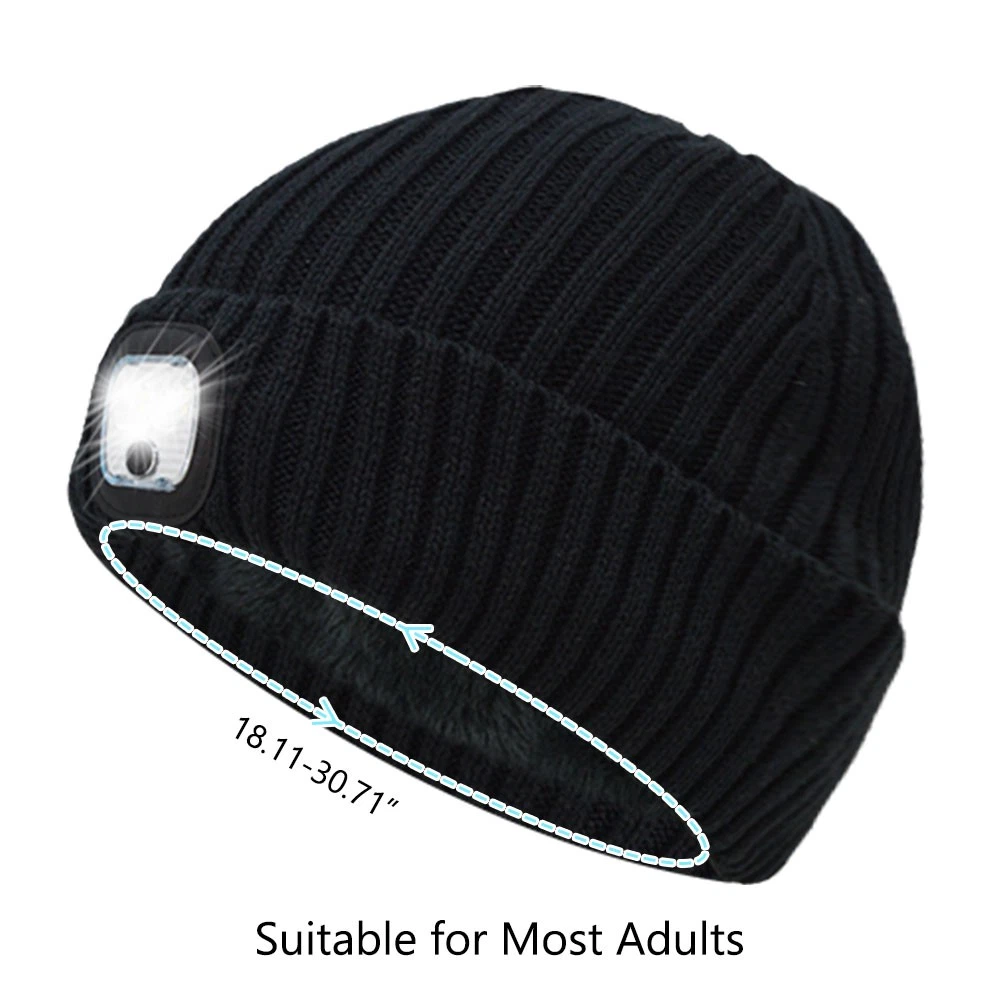 Warm Winter Knit Beanie Hat with LED Light USB Rechargeable Headlamp Cap