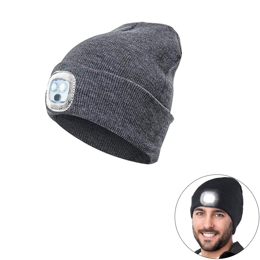 LED Beanie Hat Light Rechargeable Winter Warm Knitted Headlight Cap