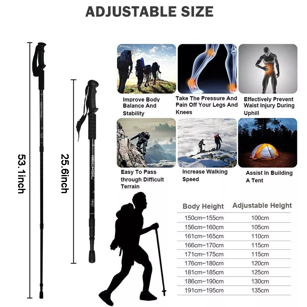 Hiking Poles, Telescopic Collapsible Trekking Poles with Quick Twist Lock System, Lightweight for Hiking Backpacking Mountaining