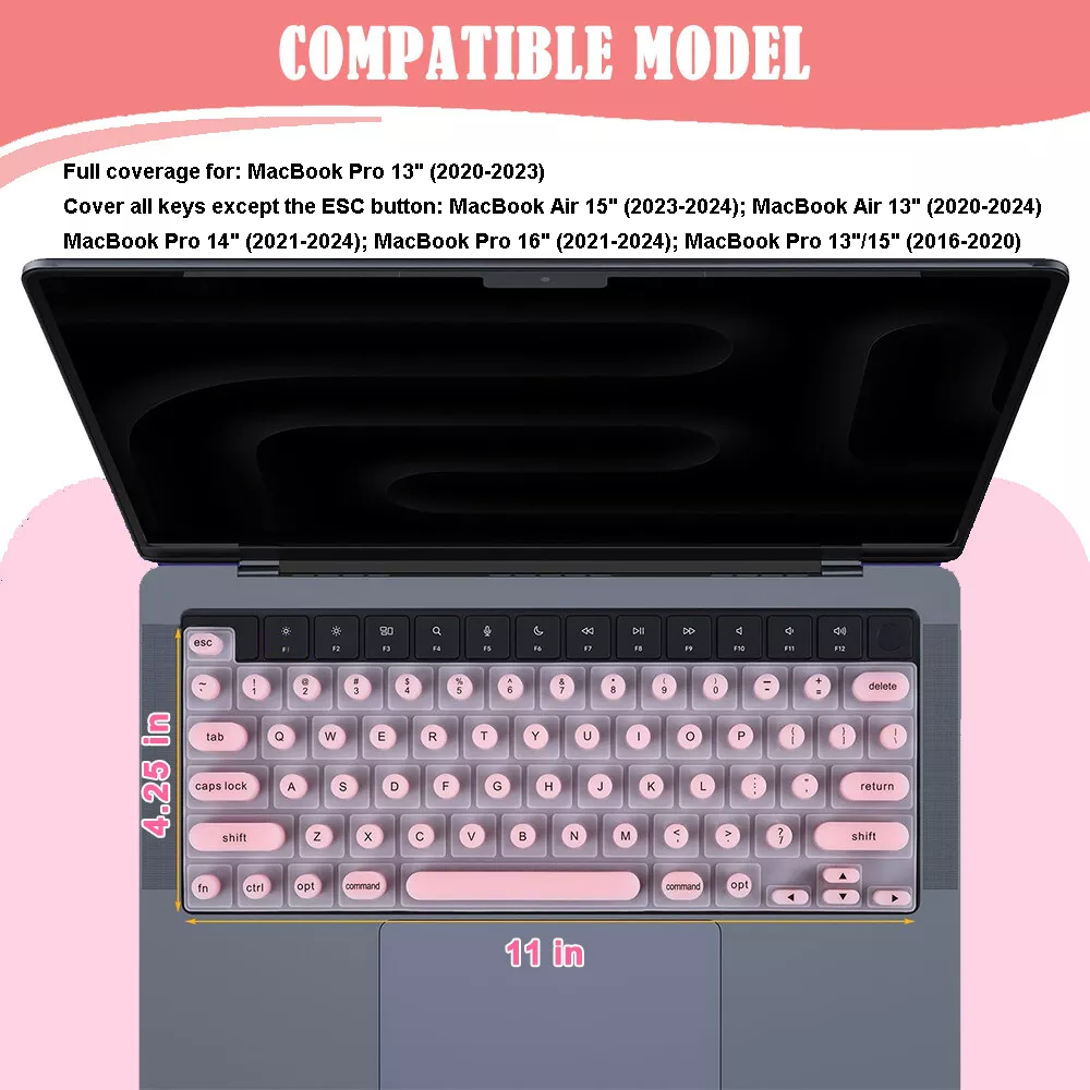 Silicone Raised Keyboard Cover for Long Nail Art, Perfectly Fit Apple Laptop Pro13 2020-2023, Also Compatible with Pro 14&16 2021-2024, Air 13&15