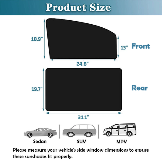 4PCS Magnetic Car Sun Shades for Metal Frame Side Windows, Privacy Curtain, UV Ray & Heat Reduction