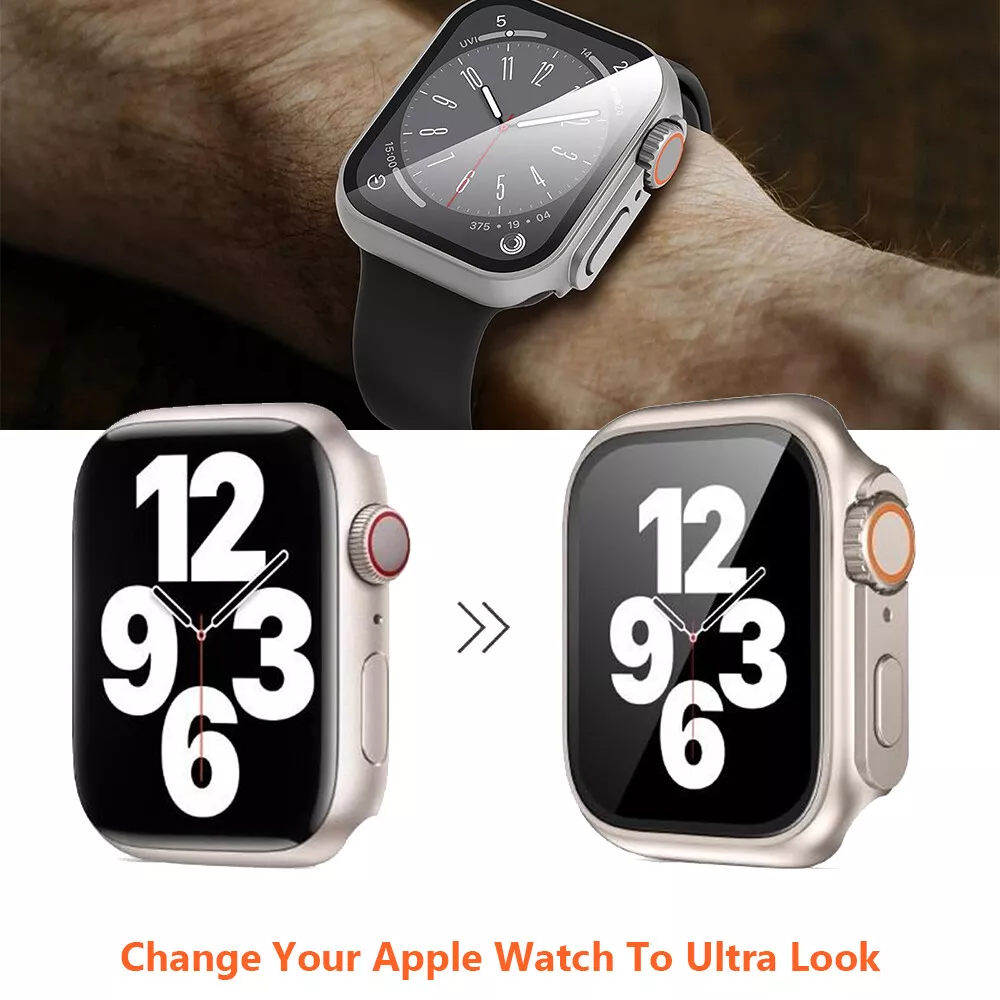 Ultra Look Full Cover Case with Screen Protector for Apple Watch Series 9/8/7 45mm, Series SE2/SE/6/5/4 44mm, Tempered Glass, Perfect Protection Anti Scratch