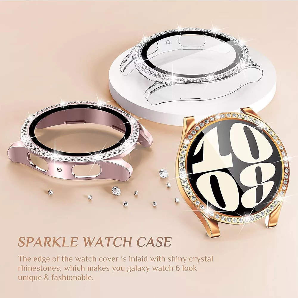 Screen Protector Case for Samsung Galaxy Watch 6 40mm/44mm, Bling Cover, Tempered Glass, Perfect Protection Anti Scratch