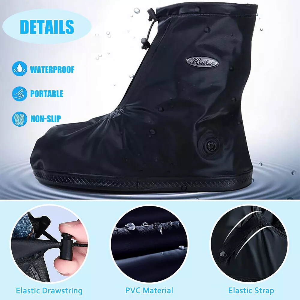Waterproof Rain Shoe Covers with Elastic Securing Straps, Anti-Slip, Lightweight, Portable Overshoes for Outdoor Walking, Hiking & Camping