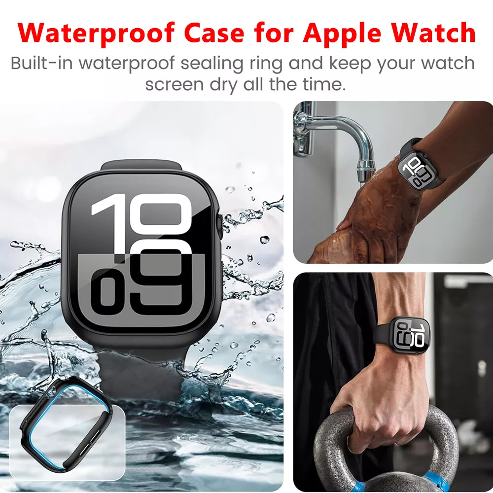 Waterproof Case for Apple Watch Series 10 42mm 46mm, Hard Anti-Scratch Protector with Screen Cover, 9H Tempered Glass, Touch Screen Responsive