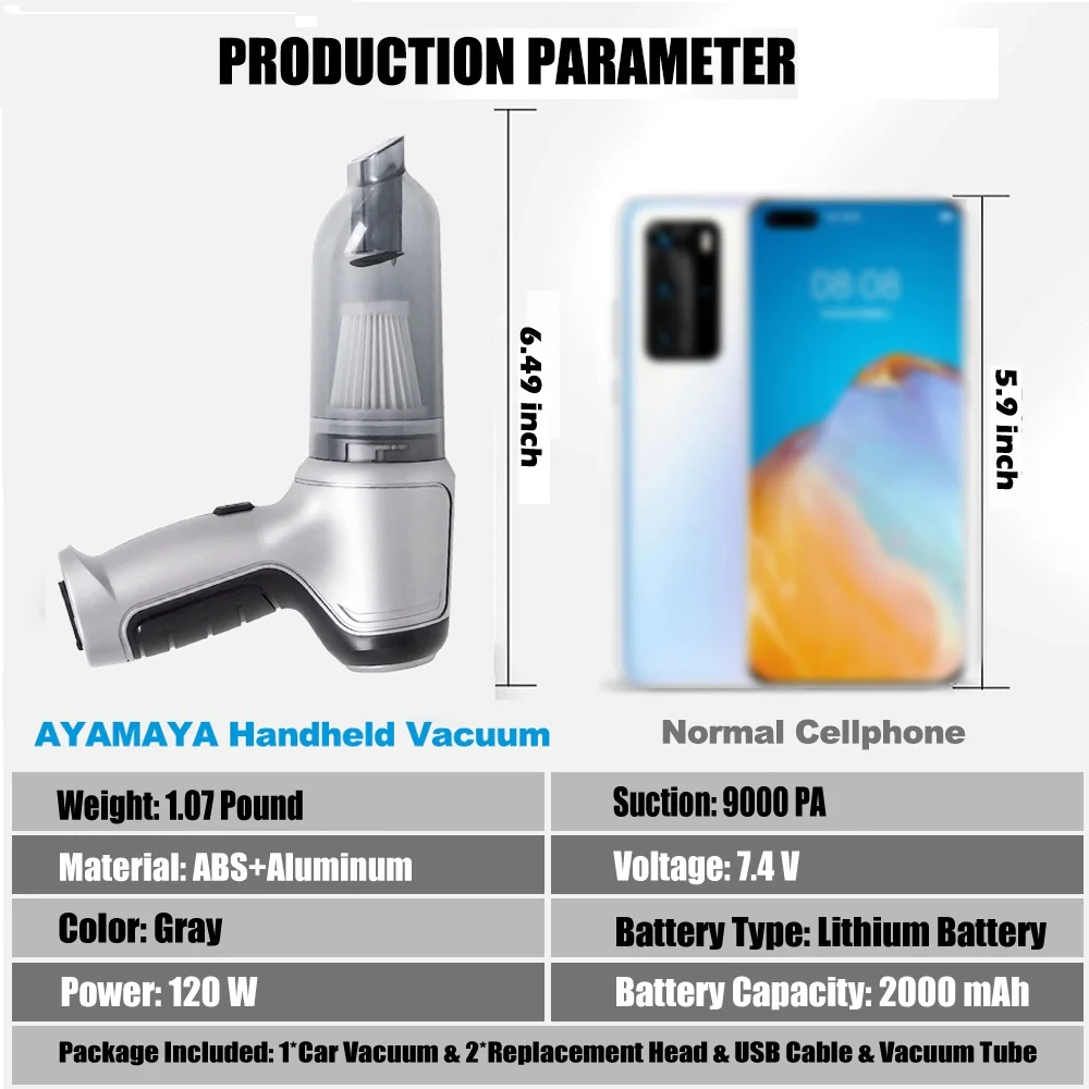 9000Pa Wireless Vacuum, 3-in-1 Handheld Mini Cleaner & Blower for Car, Home, Office