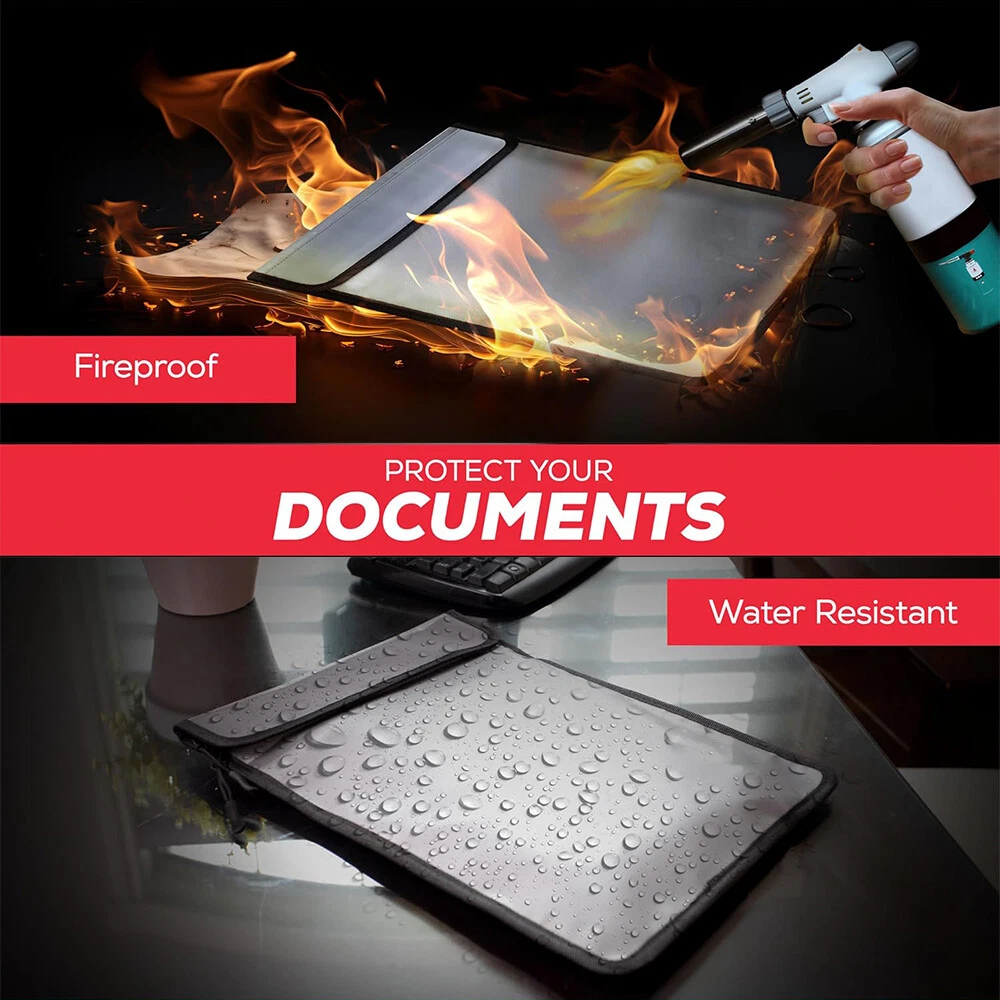 15" x 11" Fireproof Document Bag (2000℉) with Two Pockets, Zipper & High-Visibility Reflective Strip