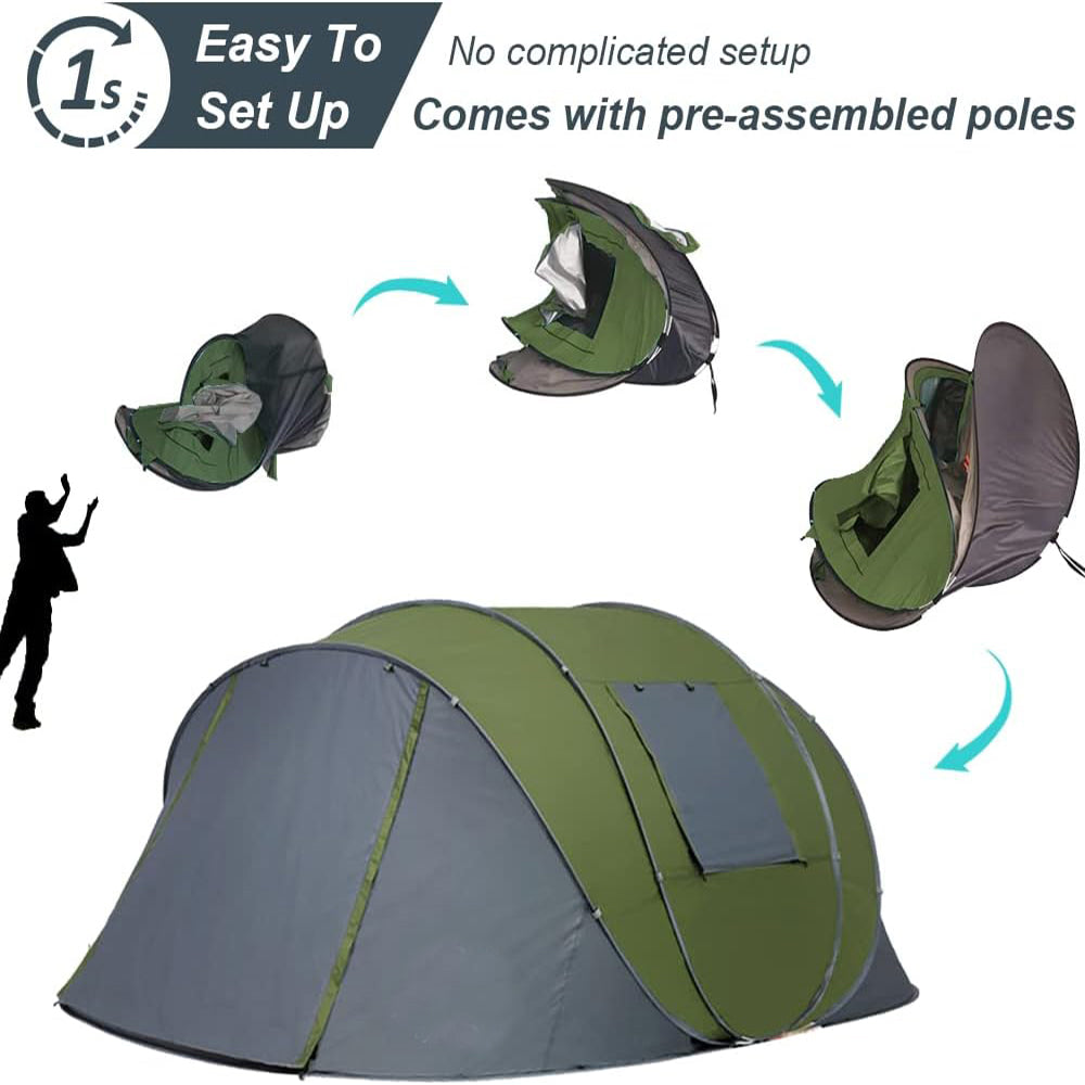 Instant Pop-Up Camping Tent with Vestibule, Spacious for 4-6 People, Waterproof, Double-Layer Design, Easy Setup & Ventilated for Comfortable Outdoor Adventures