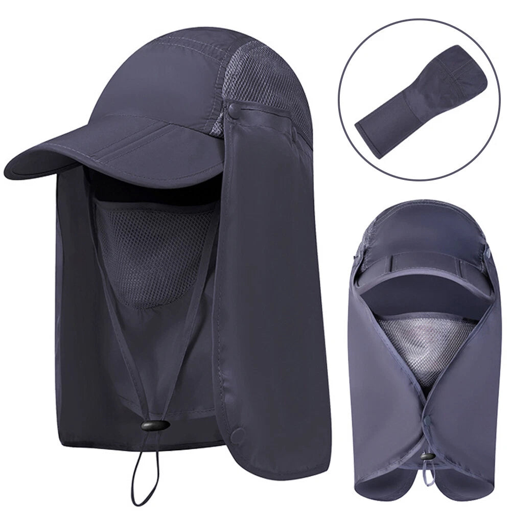Foldable Fishing Hat Sun Cap with Face Mask & Neck Flap for Outdoors UV Protection