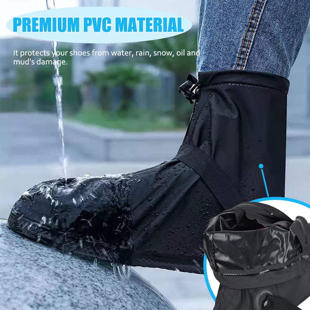 Waterproof Rain Shoe Covers with Elastic Securing Straps, Anti-Slip, Lightweight, Portable Overshoes for Outdoor Walking, Hiking & Camping