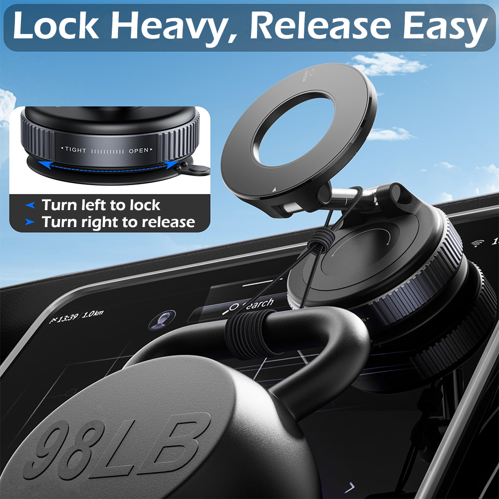 360° Adjustable Car Phone Holder, Magnetic Vacuum Suction Cup Mount, Foldable Stand for iPhone Android