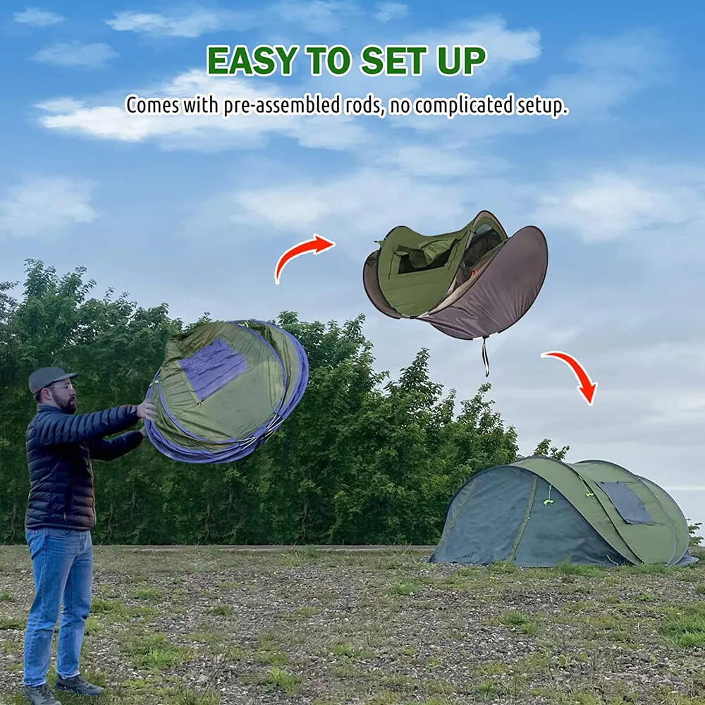 Instant Pop-Up Camping Tent with Vestibule, Front & Back Doors, Spacious for 4-6 People, Waterproof & Windproof, Ventilated for Comfortable Outdoor Adventures