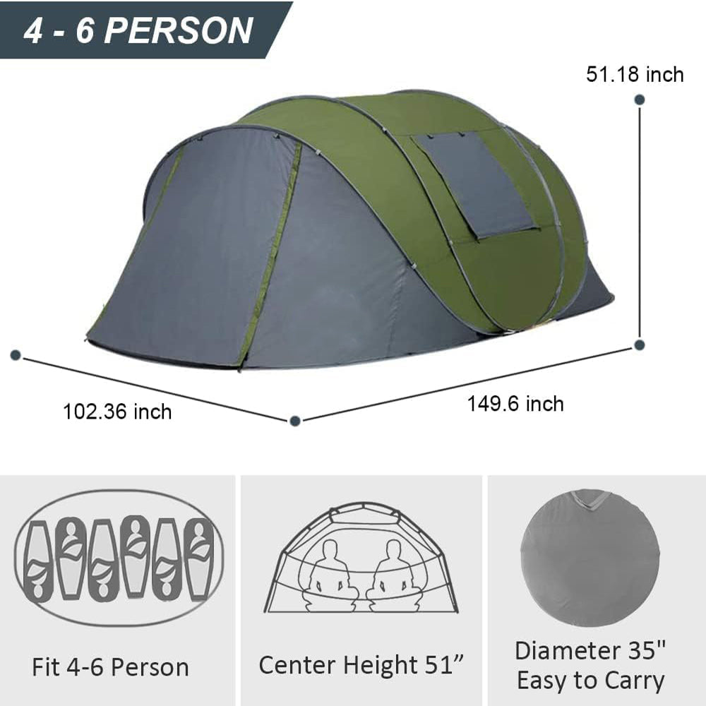 Instant Pop-Up Camping Tent with Vestibule, Spacious for 4-6 People, Waterproof, Double-Layer Design, Easy Setup & Ventilated for Comfortable Outdoor Adventures