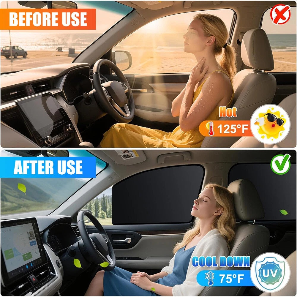4PCS Magnetic Car Window Shade Front Rear Side Sunshade UV Heat Block Curtain