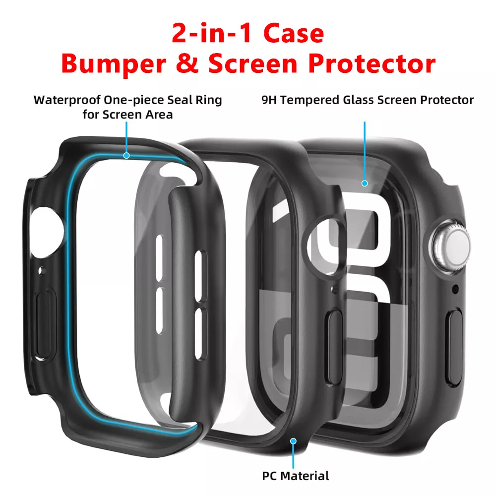 Waterproof Case for Apple Watch Series 10 42mm 46mm, Hard Anti-Scratch Protector with Screen Cover, 9H Tempered Glass, Touch Screen Responsive