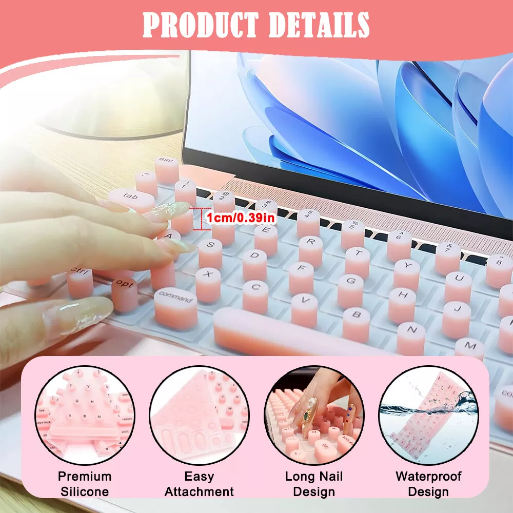 Silicone Raised Keyboard Cover for Long Nail Art, Perfectly Fit Apple Laptop Pro13 2020-2023, Also Compatible with Pro 14&16 2021-2024, Air 13&15