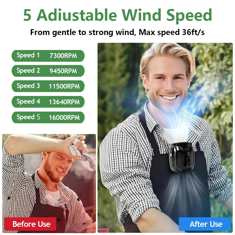Portable Waist Fan Clip On 10000mAh Rechargeable Personal Cooling Neck Shirt Fan