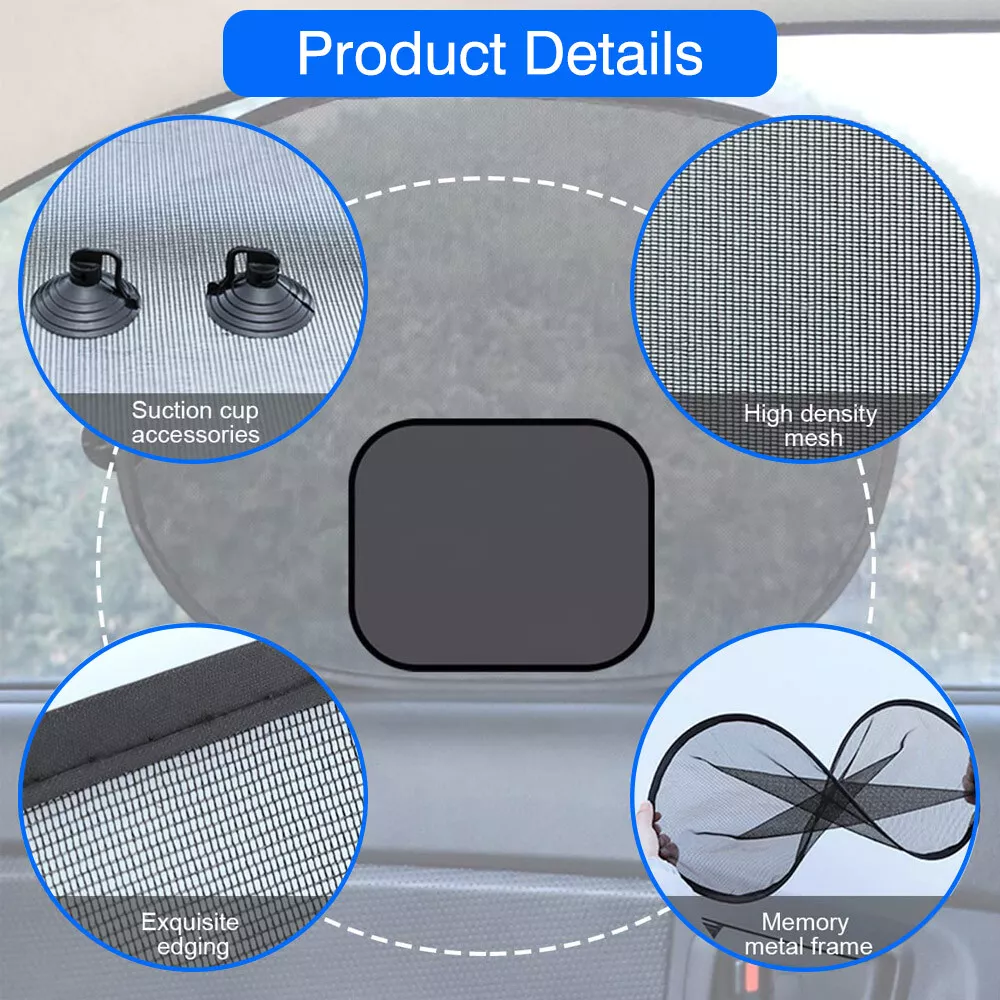 5PCS Car Window Shades Side Rear Sun Shade Mesh Cover UV Protection Glare Shield