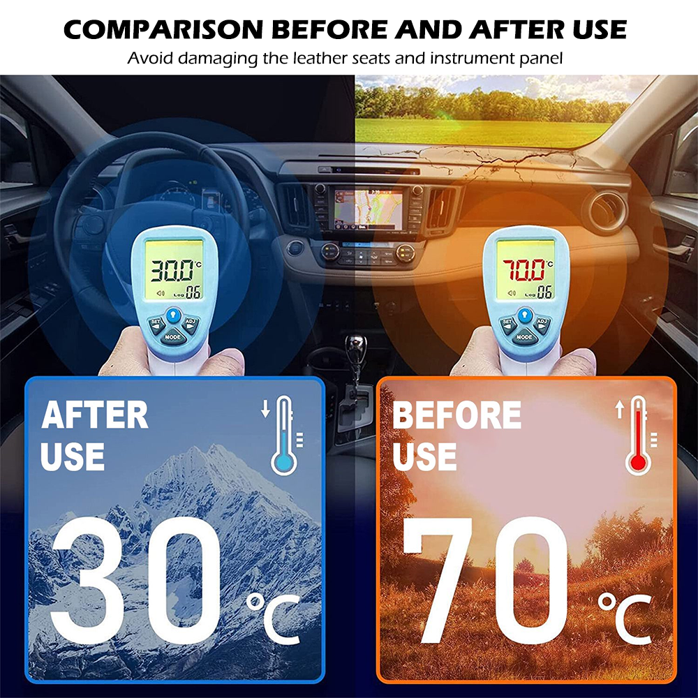 Foldable Car Sun Shade with Dog Printing, Windshield Sunshade, UV Ray & Heat Reduction