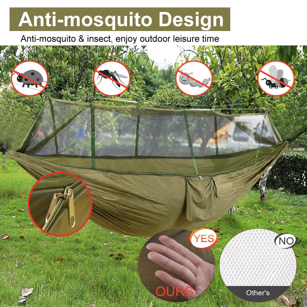 Bug-Proof Camping Hammock, Portable with Mosquito Net, Lightweight Nylon Hammock with Tree Straps for Travel Hiking Backpacking