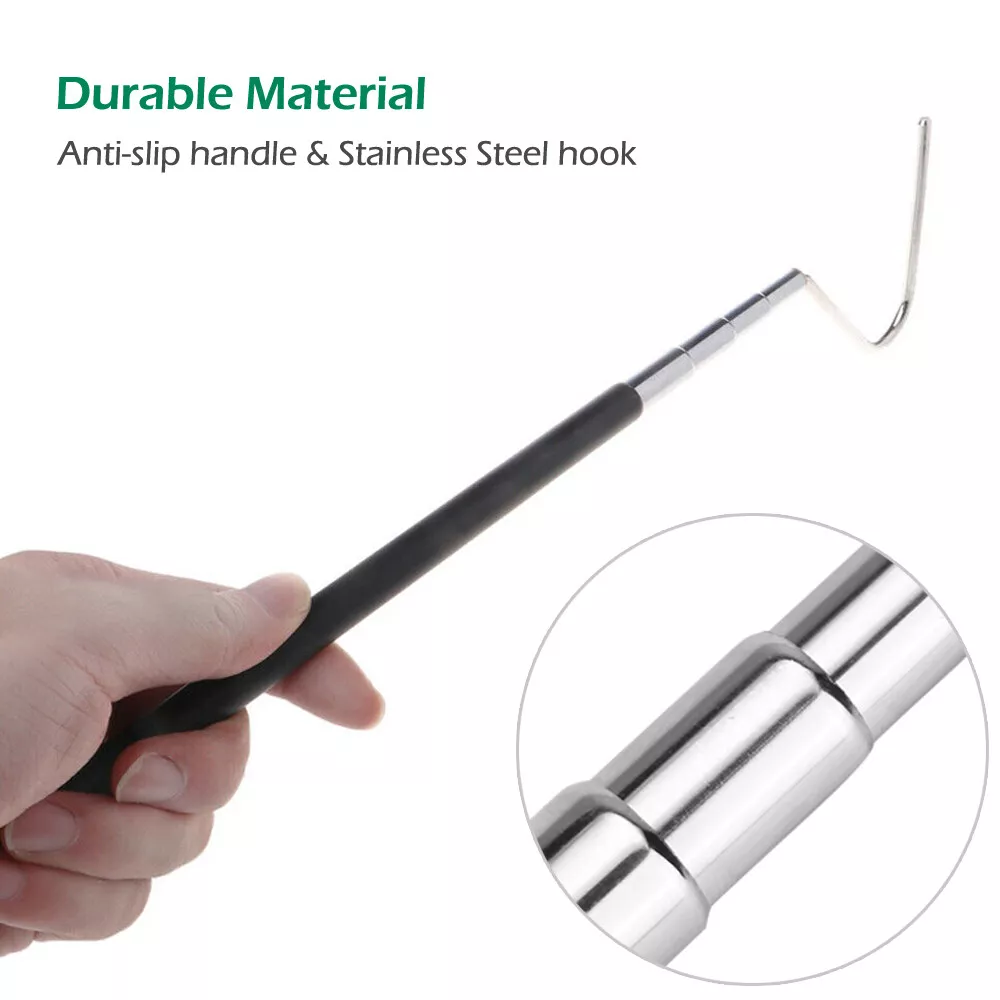 39” Retractable Snake Hook Stainless Steel Reptile Handling Tool Anti-Slip Rubber Grip