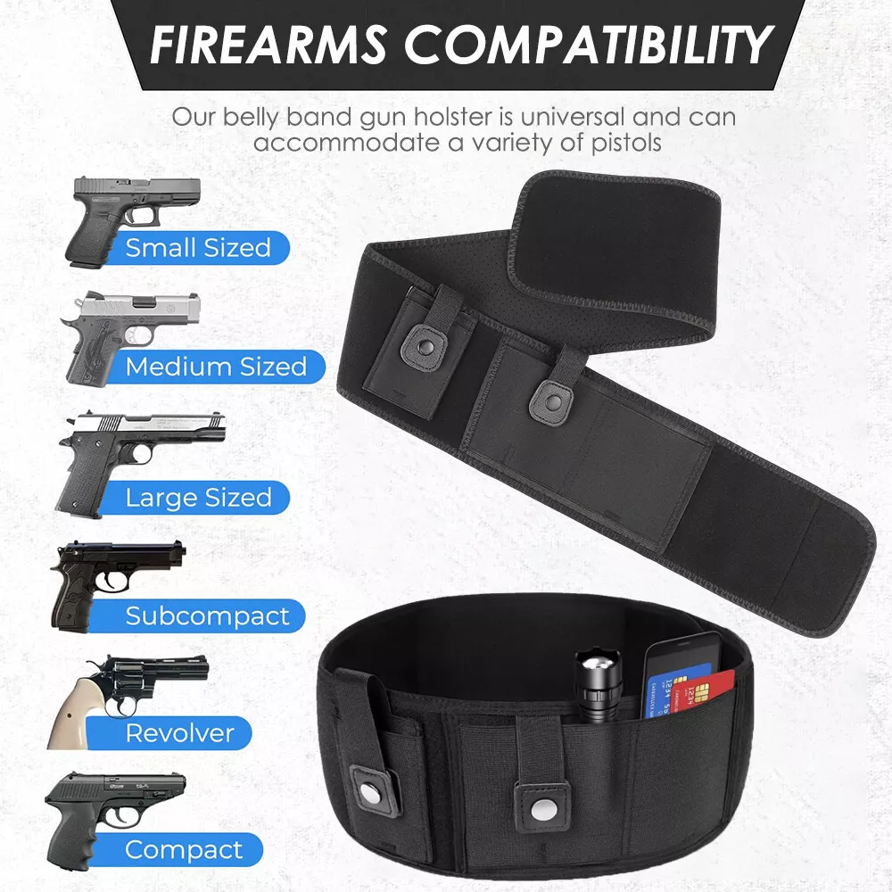 40" / 45" Belly Band Gun Holster, Outdoor Concealed Carry Pistol Holder, Fits All Pistols, Adjustable & Comfortable