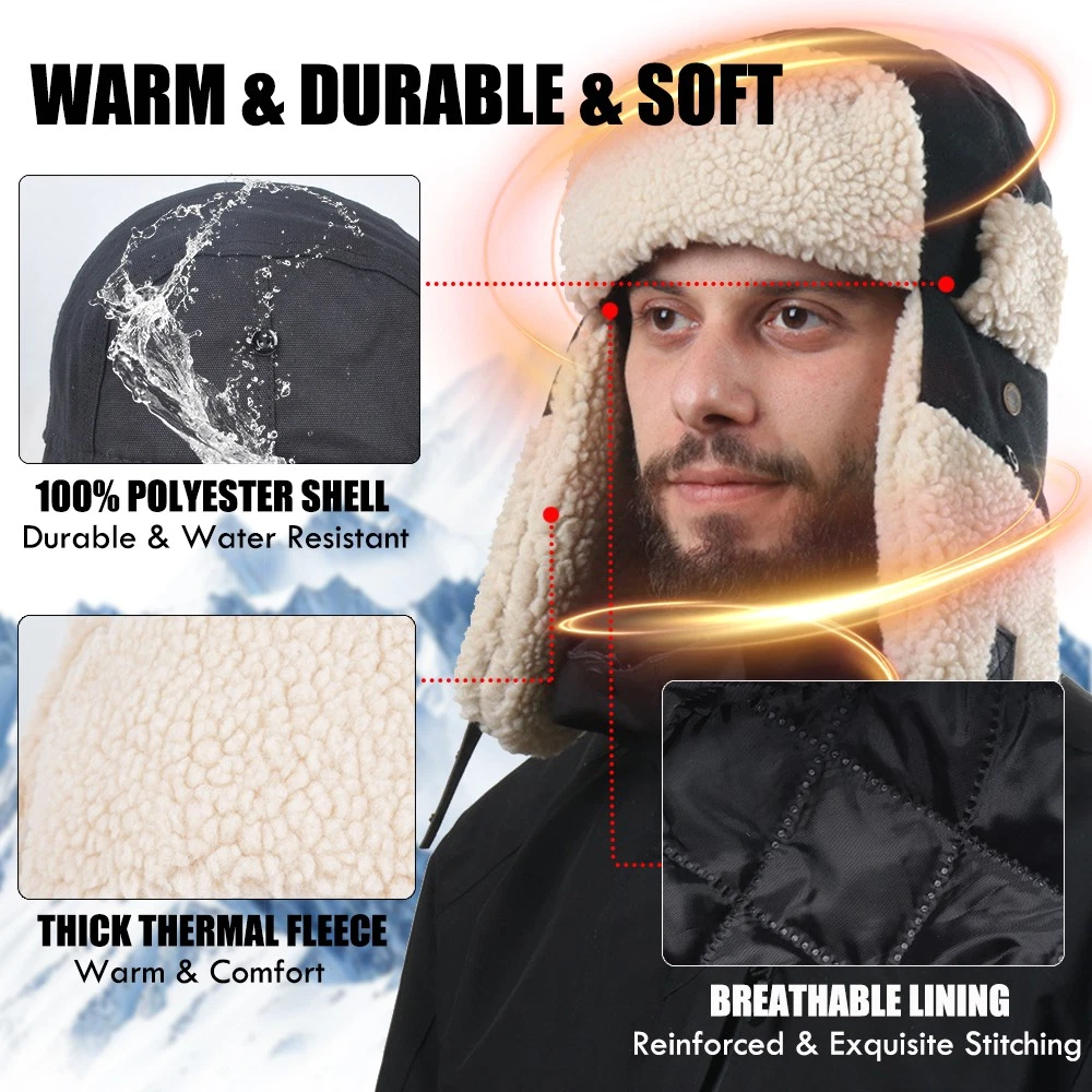 Unisex Winter Trapper Hat w/Ear Flaps Outdoor Aviator Ushanka Windproof Ski Cap