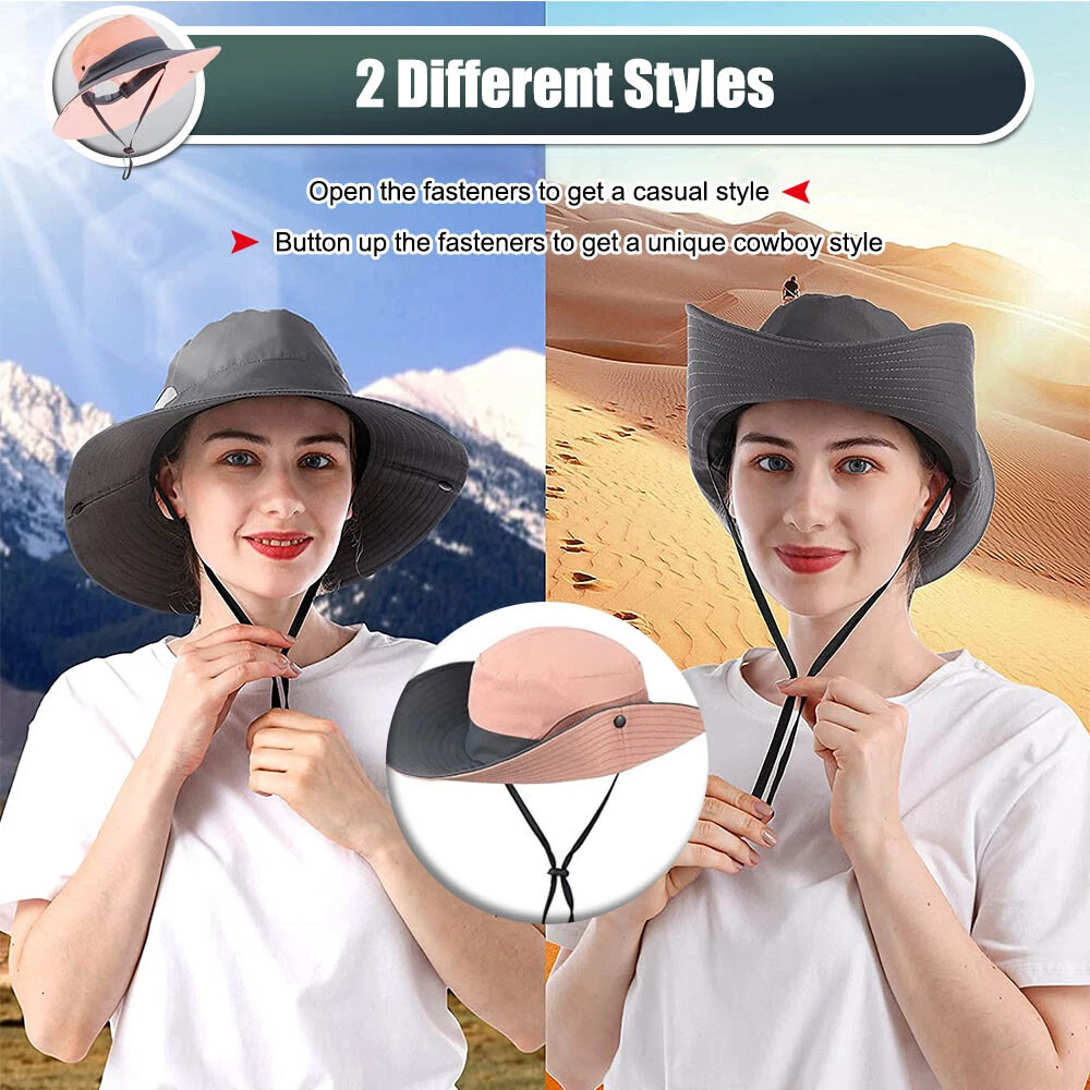 Women's Wide Brim Sun Hat with Ponytail Hole, Neck Flap UV Protection Bucket Cap