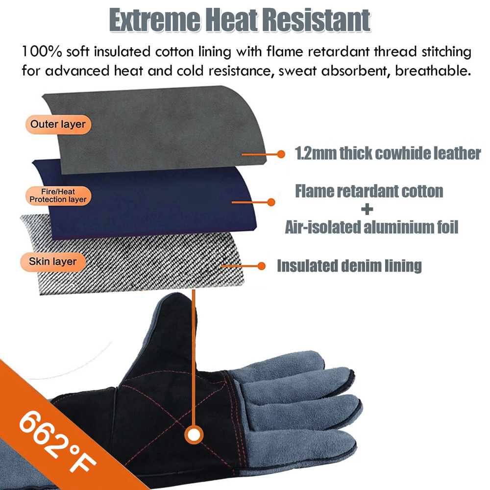 Animal Handling Gloves 13/16 Inch Bite Proof, Double Leather Arm Protection Anti Scratch, Safe Interaction with Dog, Cat, Snake, Reptile