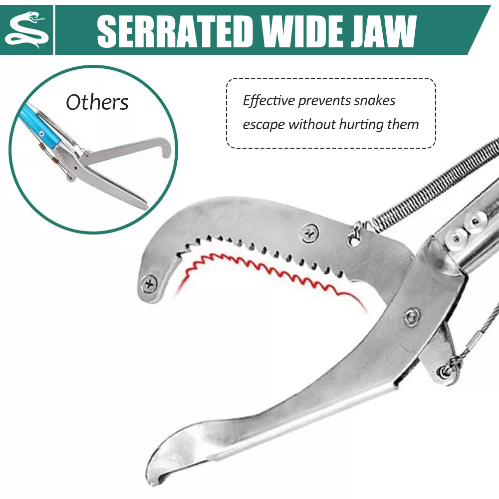 Heavy Duty Snake Tongs, Fixed / Foldable Reptile Grabber, Stainless Steel Catcher with Lock & Wide Jaw, Professional Rattle Handling Tool