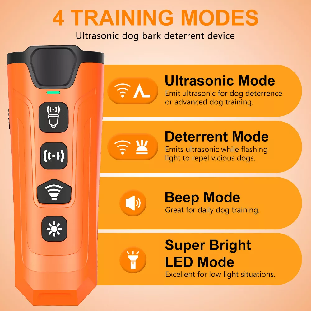 Ultrasonic Dog Bark Deterrent Device, Rechargeable Anti Barking Training Tool for Dogs with 3 Modes & LED Light