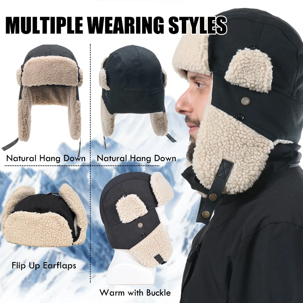 Unisex Winter Trapper Hat w/Ear Flaps Outdoor Aviator Ushanka Windproof Ski Cap