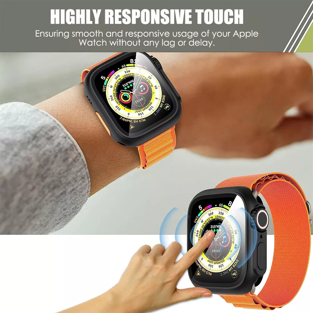 Ultra Look Cover Case with Screen Protector for Apple Watch Series 9/8/7 45mm, Series SE2/SE/6/5/4 44mm, Tempered Glass, Anti Scratch