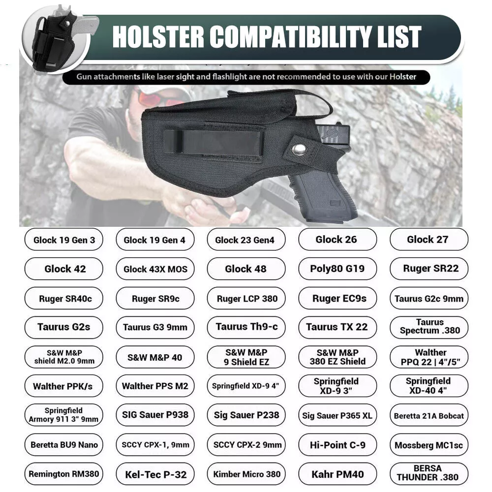 Gun Holster for Concealed Carry, Universal Waistband Holster with Mag Pouch, for Men Women Right/Left Hand Draw, Fits Glock 43x,19, 23,26,27,42, M&P Shield