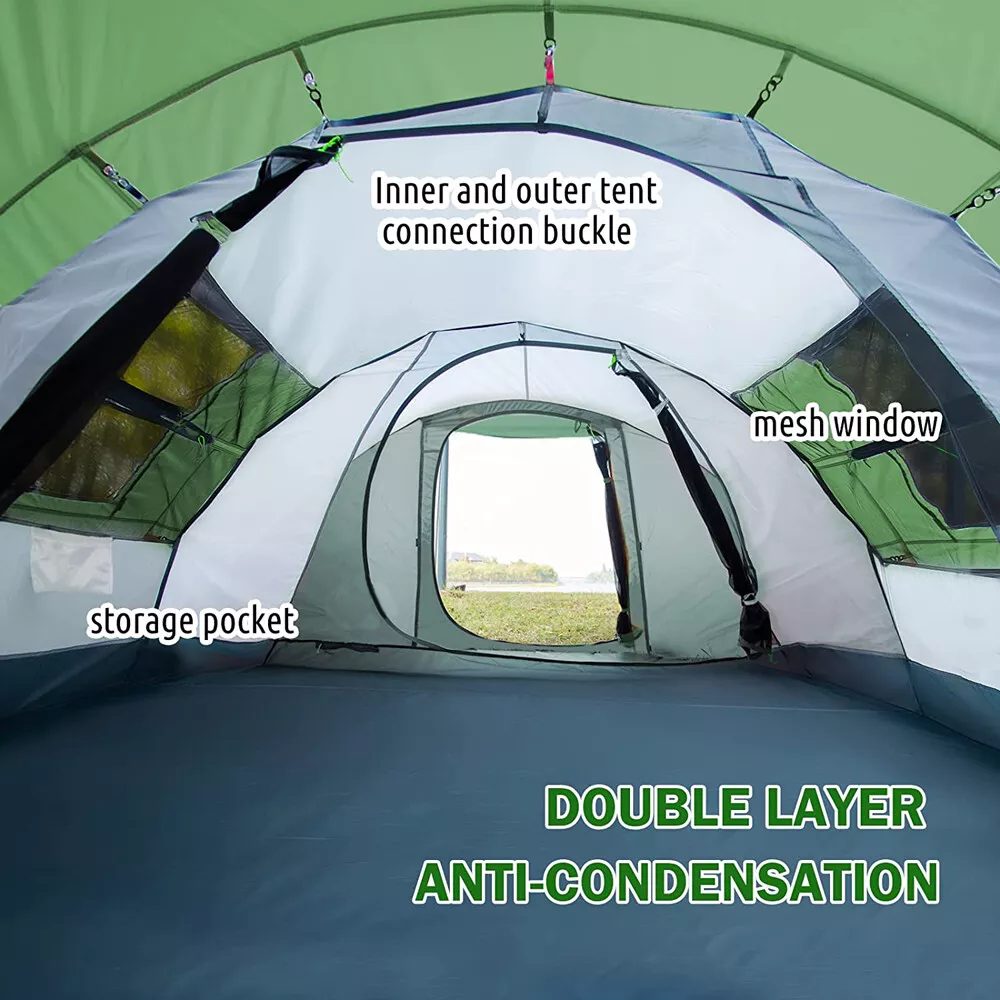 Instant Pop-Up Camping Tent with Vestibule, Front & Back Doors, Spacious for 4-6 People, Waterproof & Windproof, Ventilated for Comfortable Outdoor Adventures