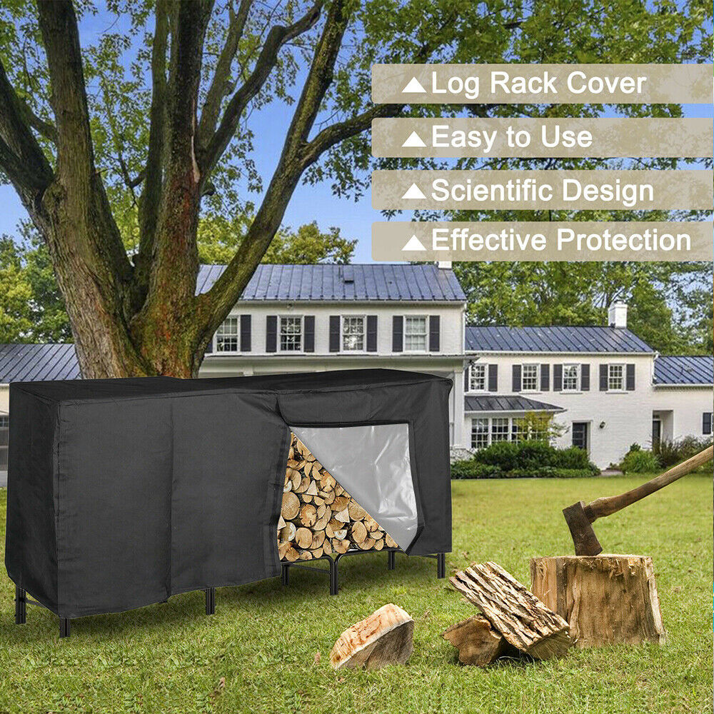 8ft Firewood Log Rack Cover Waterproof Wood Storage Holder Heavy Duty Outdoor