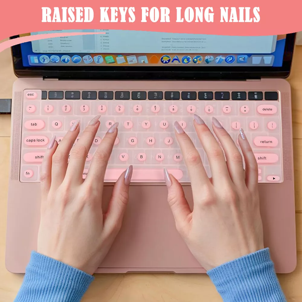 Silicone Raised Keyboard Cover for Long Nail Art, Perfectly Fit Apple Laptop Pro13 2020-2023, Also Compatible with Pro 14&16 2021-2024, Air 13&15