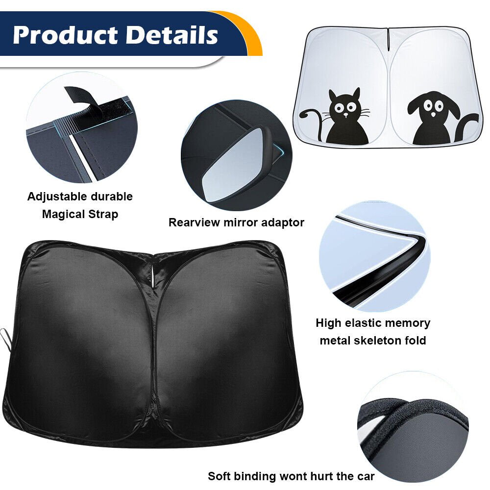 240T Foldable Car Sun Shade for Tesla Model Y / Model 3, UV Block, Heat Reduction, Cartoon Printing