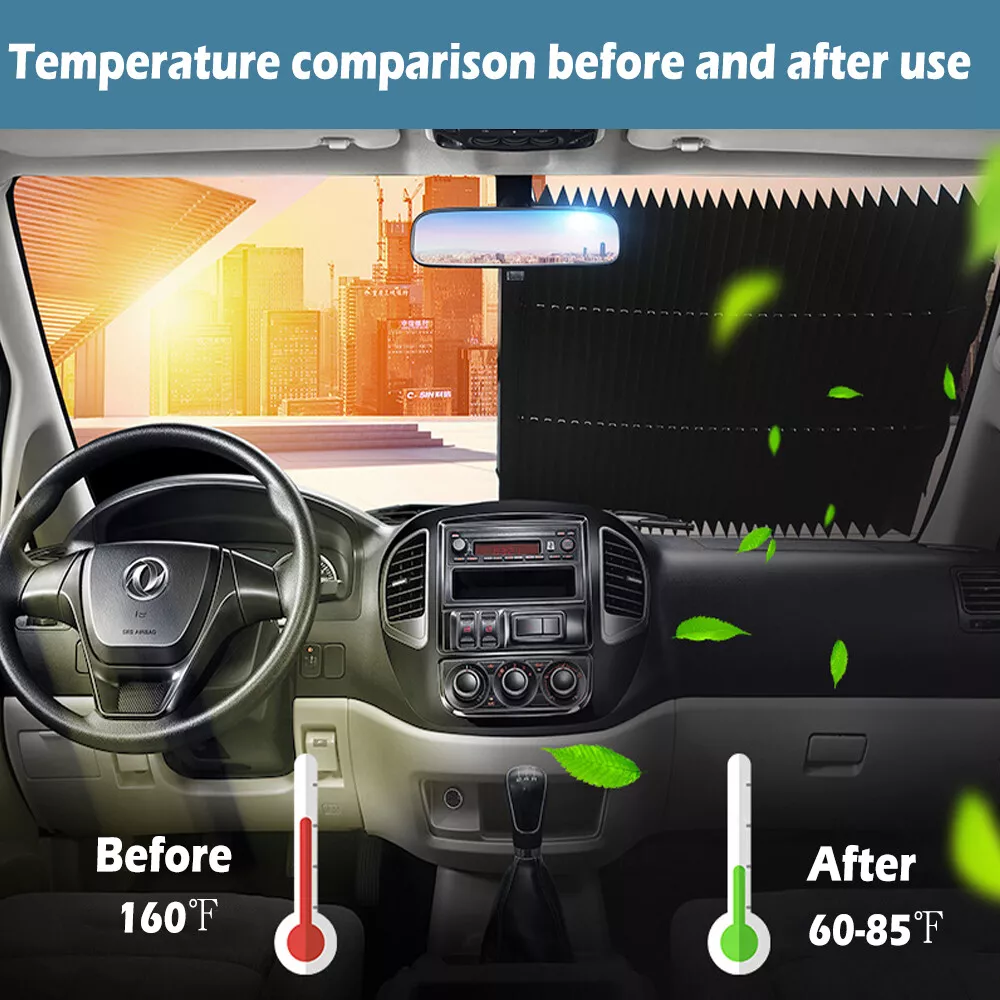 Retractable Windshield Sun Shade for Car, Blocks 99% UV Rays, Adjustable