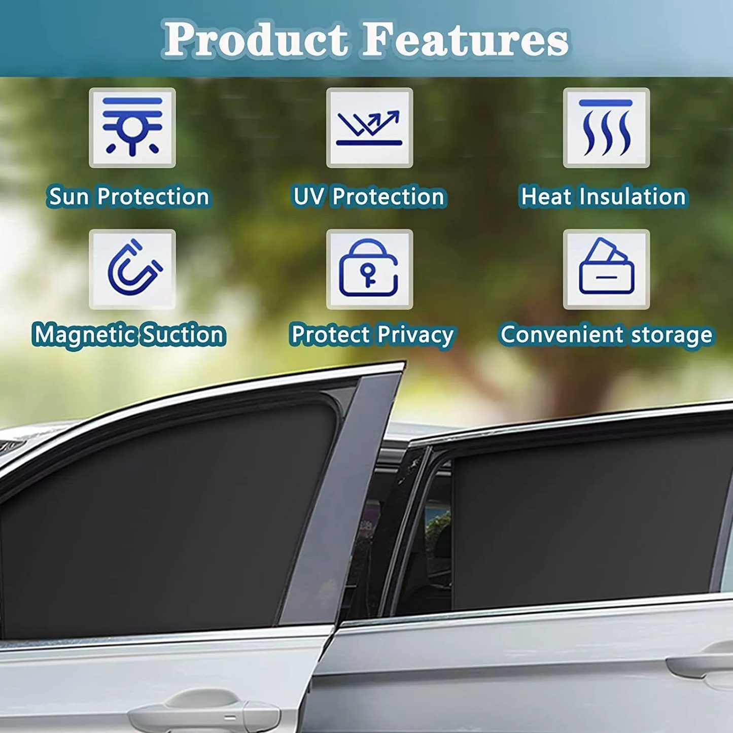 4PCS Magnetic Car Sun Shades for Metal Frame Side Windows, Privacy Curtain, UV Ray & Heat Reduction