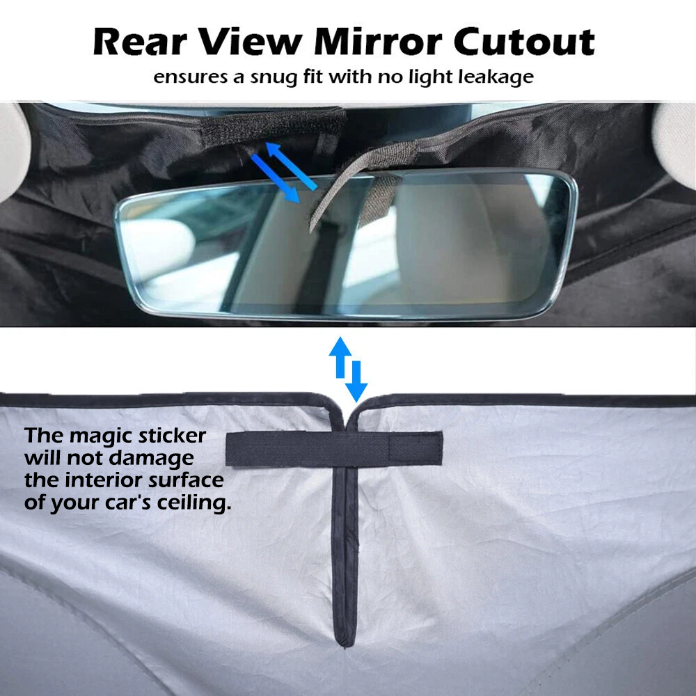 Foldable Car Windshield Sun Shade with Rearview Mirror Opening, Blocks UV Rays & Heat, Cartoon Printing