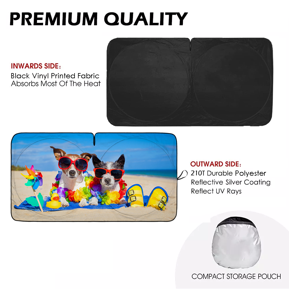 Foldable Car Sun Shade with Dog Printing, Windshield Sunshade, UV Ray & Heat Reduction