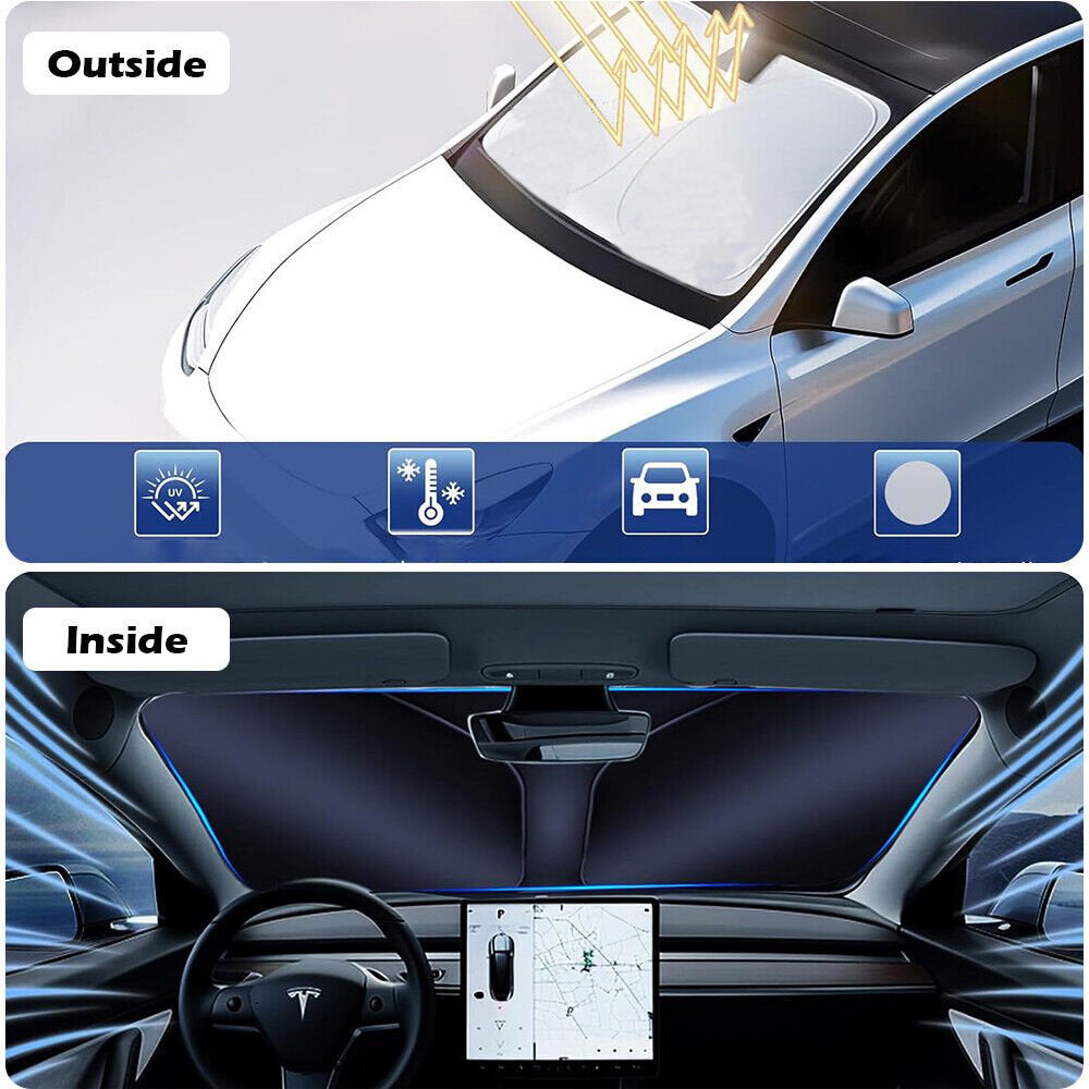 240T Foldable Car Sun Shade for Tesla Model Y / Model 3, UV Block, Heat Reduction