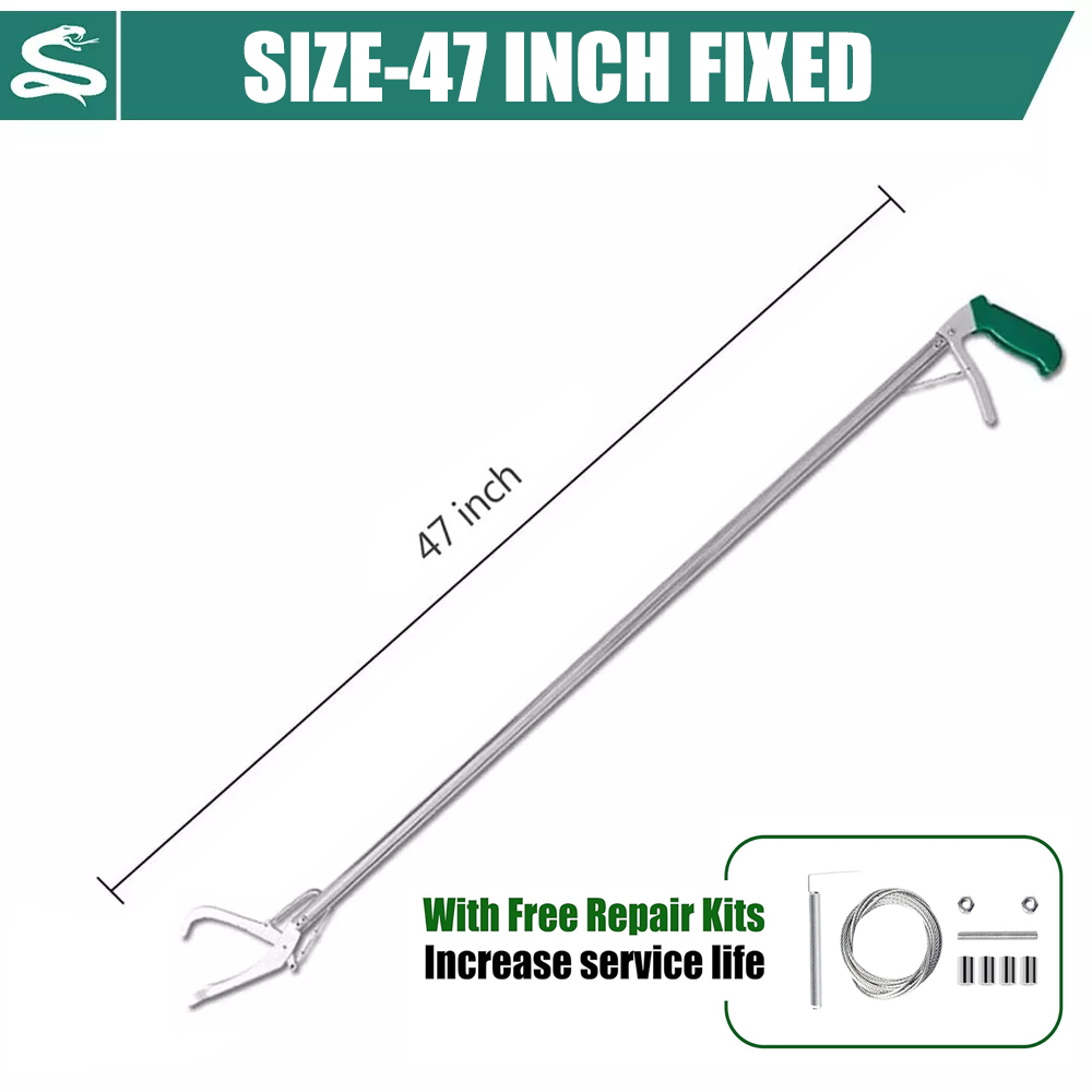 Heavy Duty Snake Tongs, Fixed / Foldable Reptile Grabber, Stainless Steel Catcher with Lock & Wide Jaw, Professional Rattle Handling Tool
