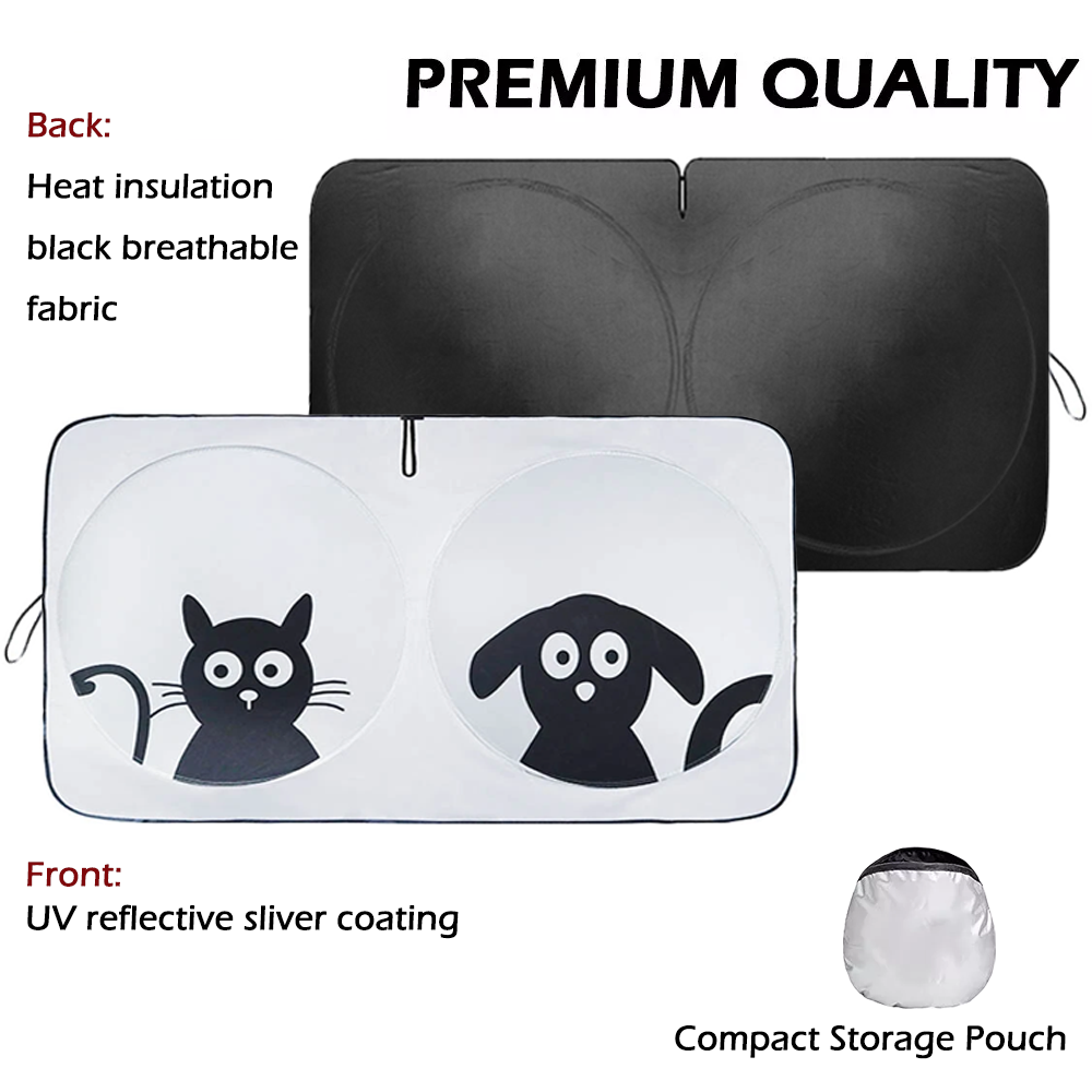 Foldable Car Windshield Sun Shade with Rearview Mirror Opening, Blocks UV Rays & Heat, Cartoon Printing