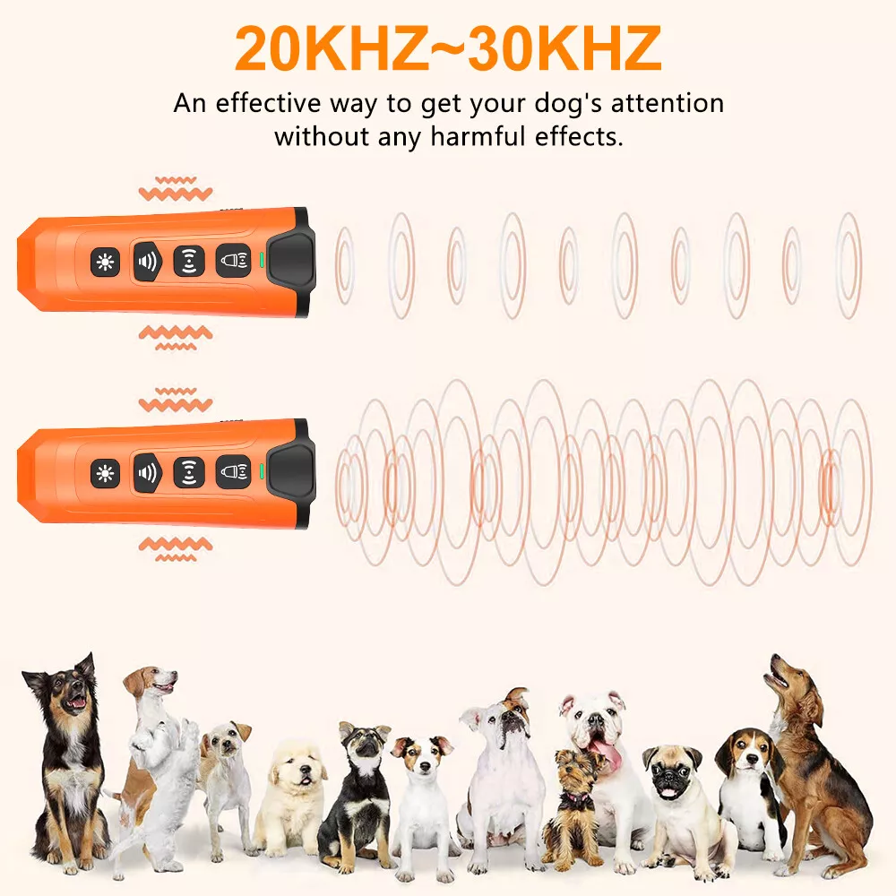 Ultrasonic Dog Bark Deterrent Device, Rechargeable Anti Barking Training Tool for Dogs with 3 Modes & LED Light