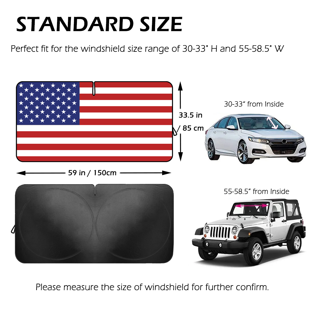 Foldable Car Sun Shade with Flag Printing, Windshield Sunshade, UV Ray & Heat Reduction